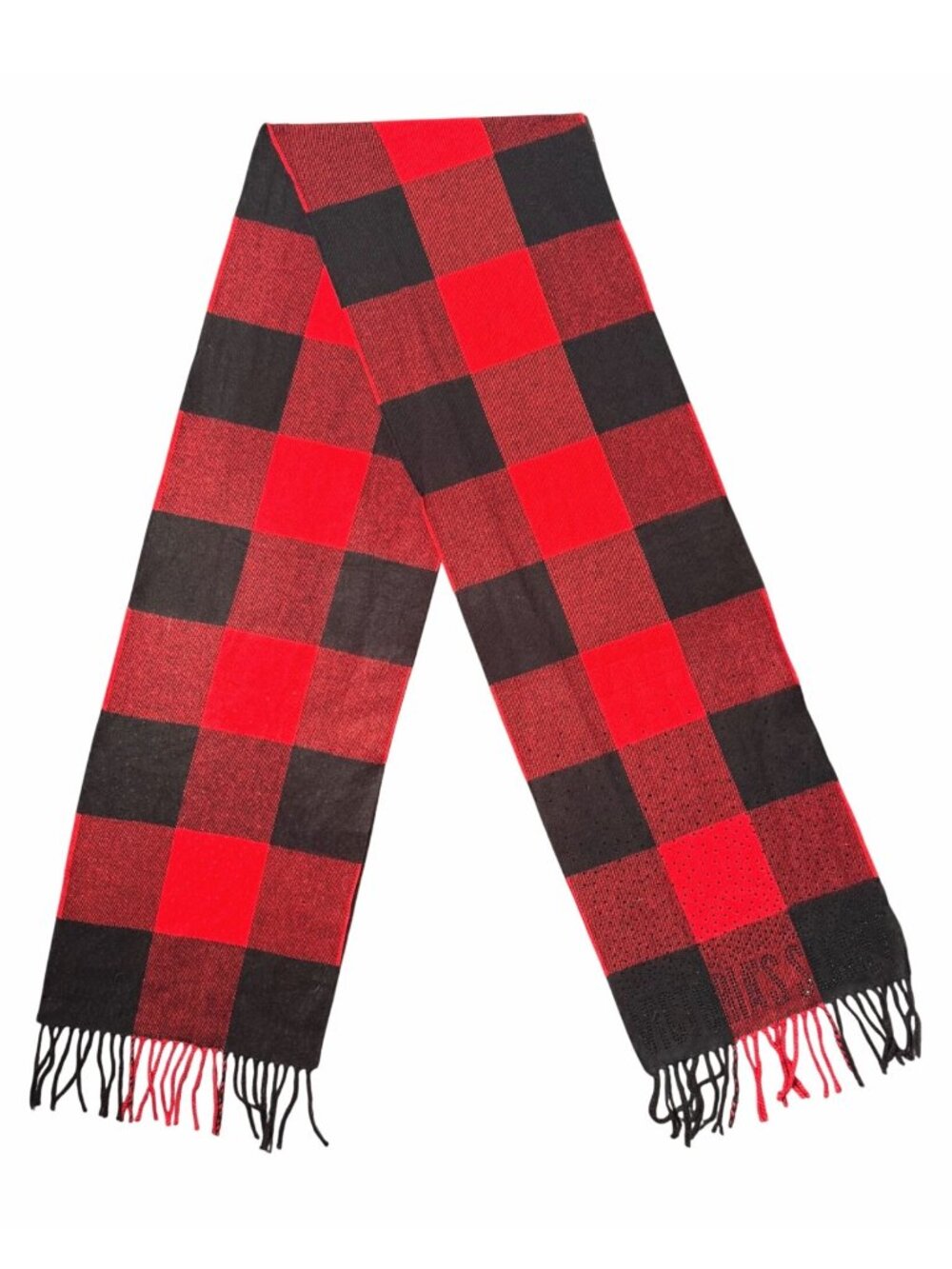 Victoria's Secret Women's Scarf OS Sparkle Scarlet Buffalo Check Red Fringe Y2K